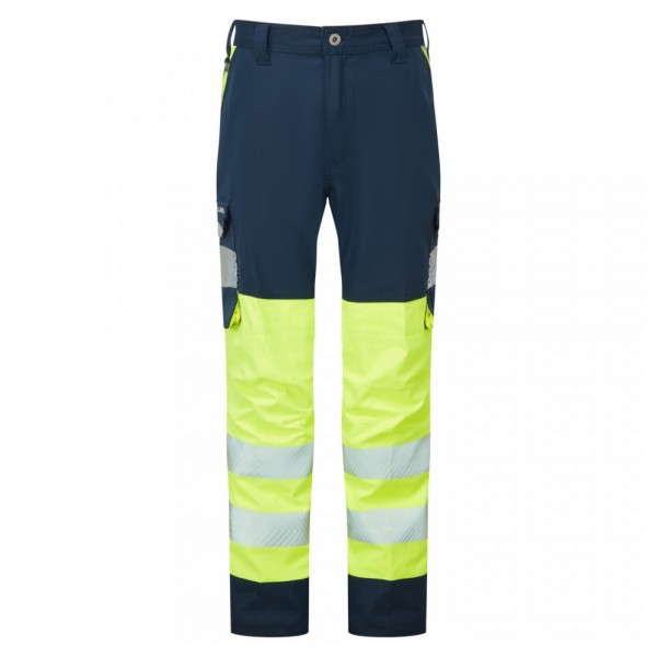 Leo Workwear Winswell Women's Stretch Cargo Trousers Hi-Vis Yellow / Navy