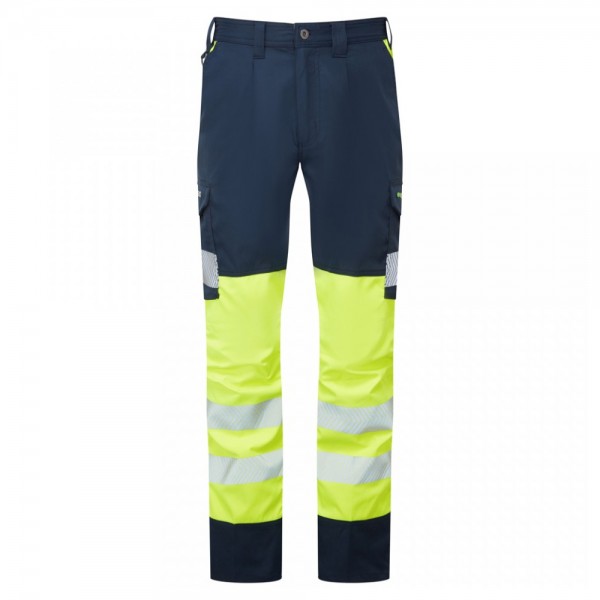 Leo Workwear Winsford Stretch Cargo Trousers Hi-Vis Yellow / Navy