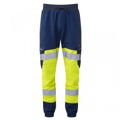 Leo Workwear Hawkridge Class 1 Stretch Trousers Hi-Vis Yellow / Navy