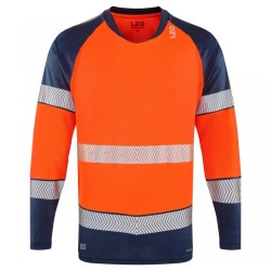 Leo Workwear Ruda Class 2 Long-Sleeved T-Shirt Hi-Vis Orange / Navy