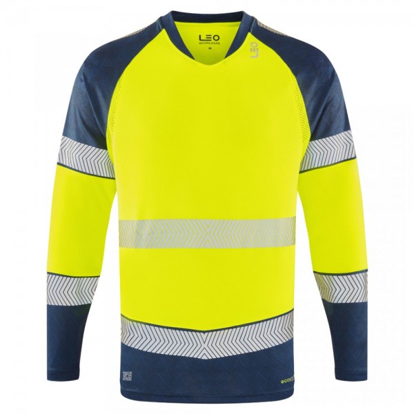 Leo Workwear Ruda Class 2 Long-Sleeved T-Shirt Hi-Vis Yellow / Navy Leo Workwear Ruda Class 2 Long-Sleeved T-Shirt Hi-Vis Yellow / Navy