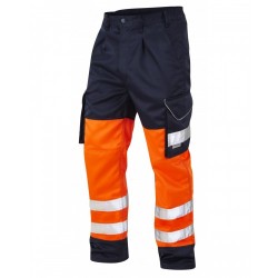 Leo Workwear Bideford Class 1 Orange Navy Hi Vis Work Trousers