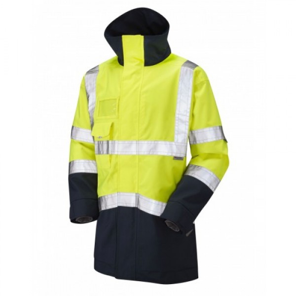 Leo Workwear Clovelly Class 3 Yellow/Navy Hi Vis Breathable Executive Anorak Leo Workwear Clovelly Class 3 Yellow/Navy Hi Vis Breathable Executive Anorak