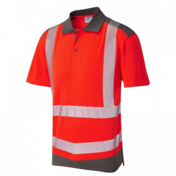 Leo Workwear Peppercombe Coolviz Plus Red/Grey Polo Shirt Leo Workwear Peppercombe Coolviz Plus Red/Grey Polo Shirt