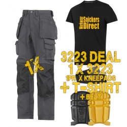 Snickers 3223 New Floor Layers Workwear Trousers x 1 Plus 9118 Knee Pads, Belt, T-Shirt