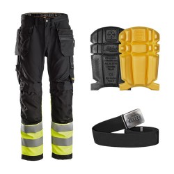 Snickers 6233 Hi-Vis Work Trousers Kit inc 9110 Kneepads & PTD Belt