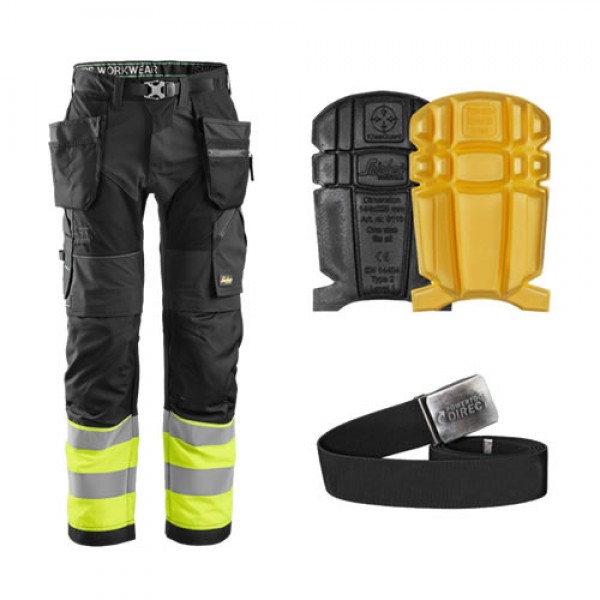 Snickers 6931 Hi-Vis Trousers Kit inc 9110 Kneepads & PTD Belt