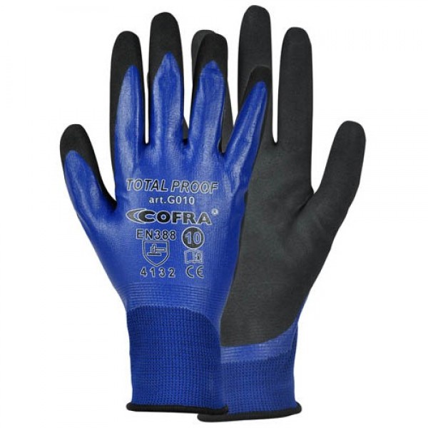 Cofra Total Proof Blue - Black Nitrile Gloves for Work With Oil 12pk