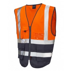Leo Workwear Lynton Class 1 Hi Vis Orange/Navy Superior Waistcoat