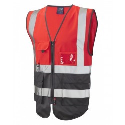 Leo Workwear Lynton Class 1 Hi Vis Red/Grey Superior Waistcoat