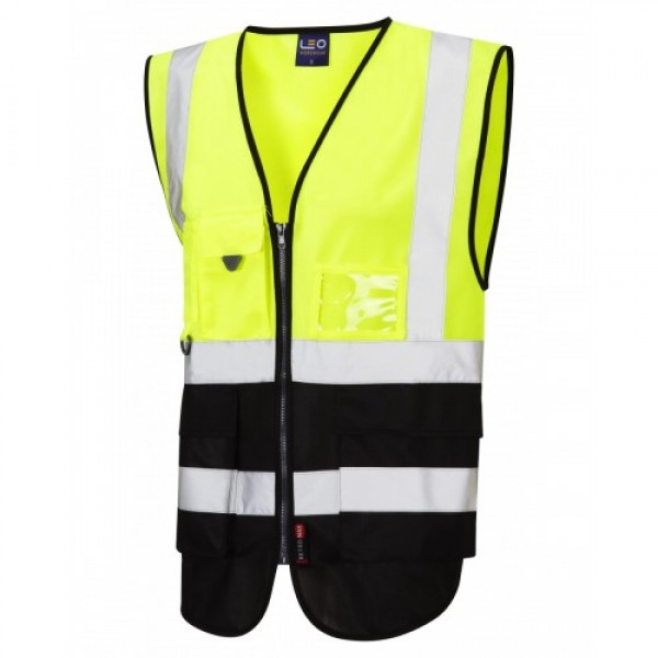 Leo Workwear Lynton Class 1 Hi Vis Yellow/Black Superior Waistcoat
