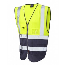 Leo Workwear Lynton Class 1 Hi Vis Yellow/Navy Superior Waistcoat