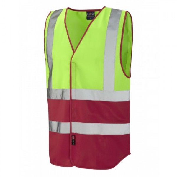 Leo Workwear Pilton Lime/Red Hi Vis Reflective Waistcoat