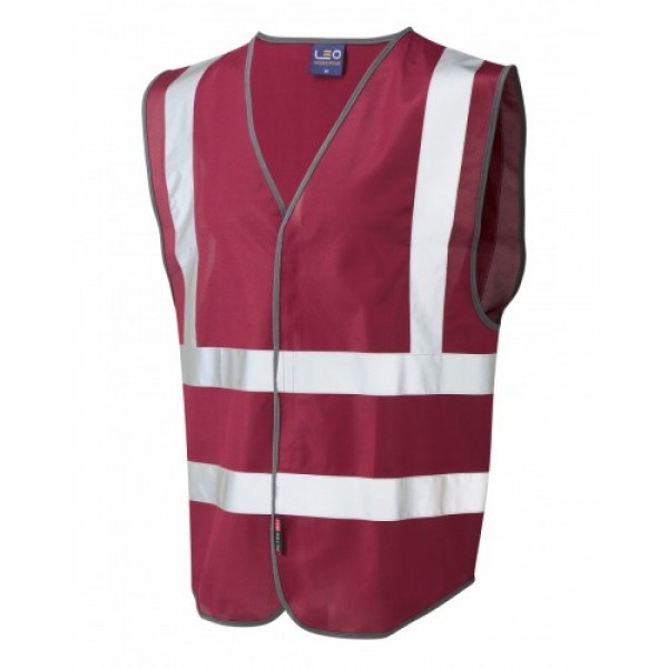 Leo Workwear Pilton Maroon Hi Vis Reflective Waistcoat