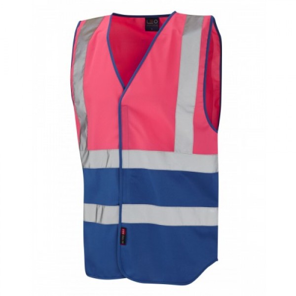 Leo Workwear Pilton Pink/Royal Blue Hi Vis Reflective Waistcoat