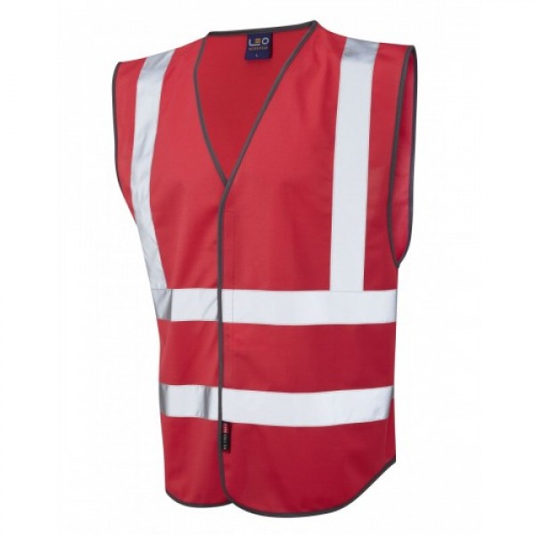 Leo Workwear Pilton Red Hi Vis Reflective Waistcoat