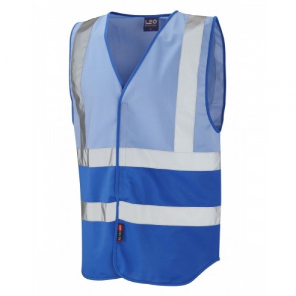 Leo Workwear Pilton Sky/Royal Blue Hi Vis Reflective Waistcoat