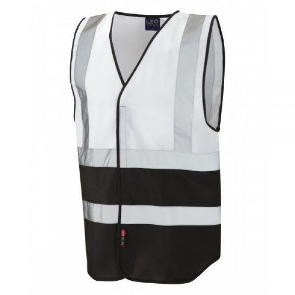 Leo Workwear Pilton White/Black Hi Vis Reflective Waistcoat