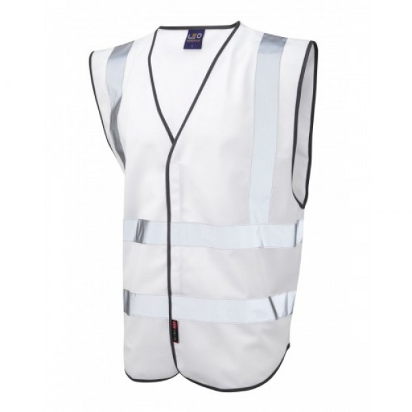 Leo Workwear Pilton White Hi Vis Reflective Waistcoat Leo Workwear Pilton White Hi Vis Reflective Waistcoat