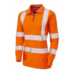 Leo Workwear Pollyfield Class 2 GO/RT Orange CoolViz Ladies Sleeved Polo Shirt