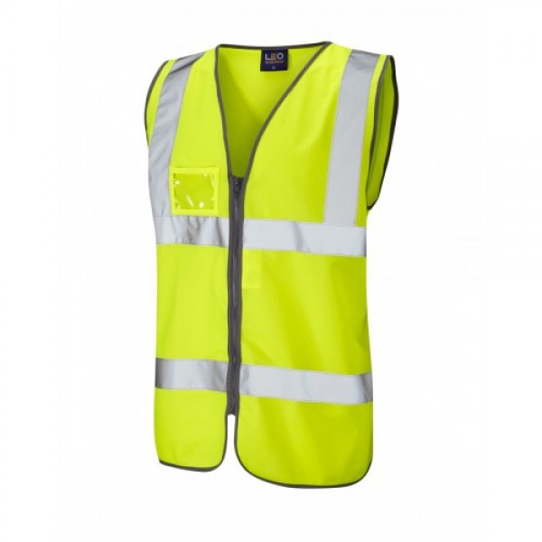 Leo Workwear Rumsam Class 2 Yellow Zip Front Hi Vis Waistcoat