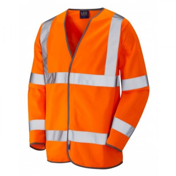 Leo Workwear Shirwell Class 3 Orange Hi Vis Sleeved Waistcoat Leo Workwear Shirwell Class 3 Orange Hi Vis Sleeved Waistcoat
