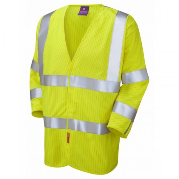 Leo Workwear Sticklepath Class 3 LFS Anti Static Yellow 3/4 Sleeves Hi Vis Waistcoat