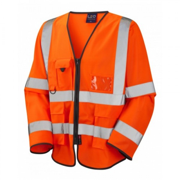 Leo Workwear Wrafton Class 3 Orange Superior Sleeved Waistcoat Leo Workwear Wrafton Class 3 Orange Superior Sleeved Waistcoat