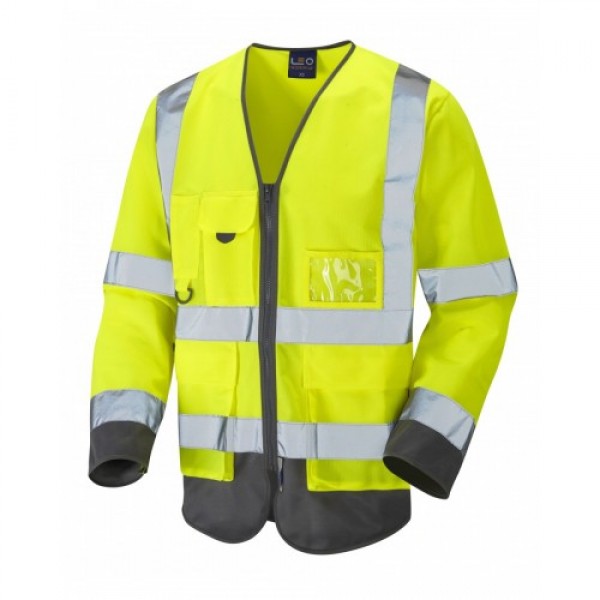 Leo Workwear Wrafton Class 3 Yellow/Grey Superior Sleeved Waistcoat