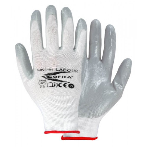 Cofra Labour White - Grey Nitrile Gloves for Mechanical Protection
